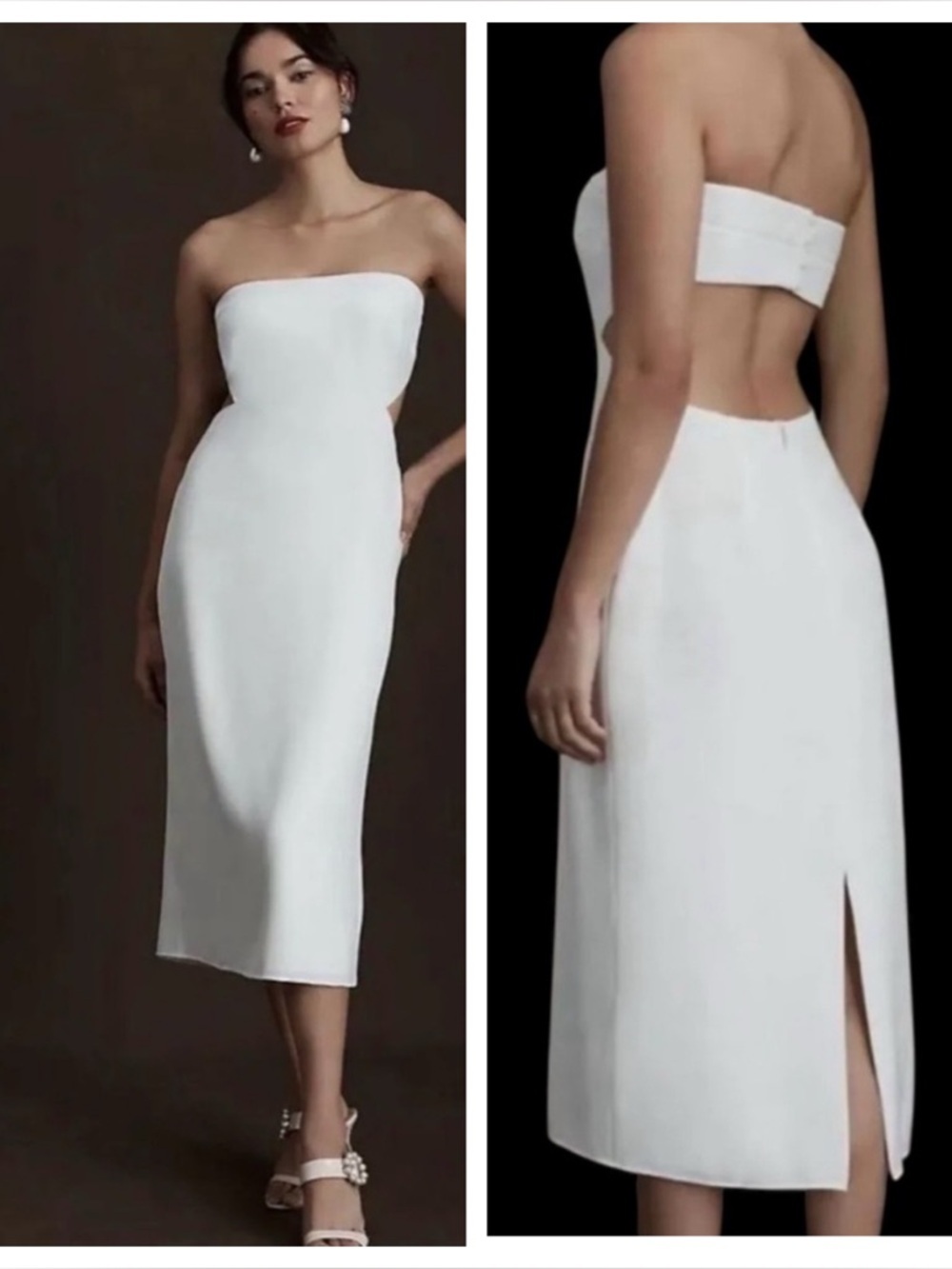 Sachin & Babi Sadie Strapless White Midi Dress Cutout back Bridal 38366